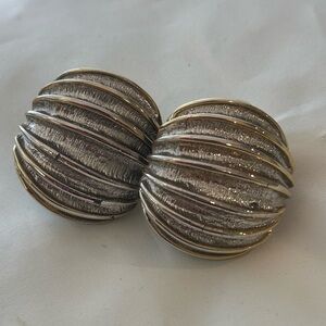 Vintage Sculptural Earrings Silver and Gold Textured clip on Ribbed